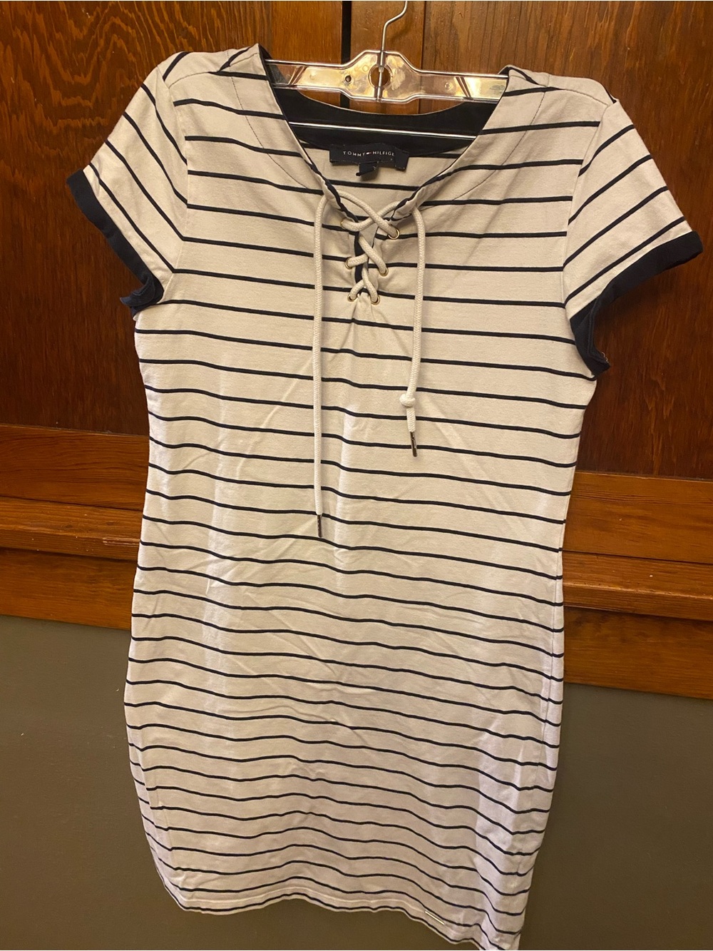 Tommy Hilfiger Navy and White Striped Lace-Up Dress